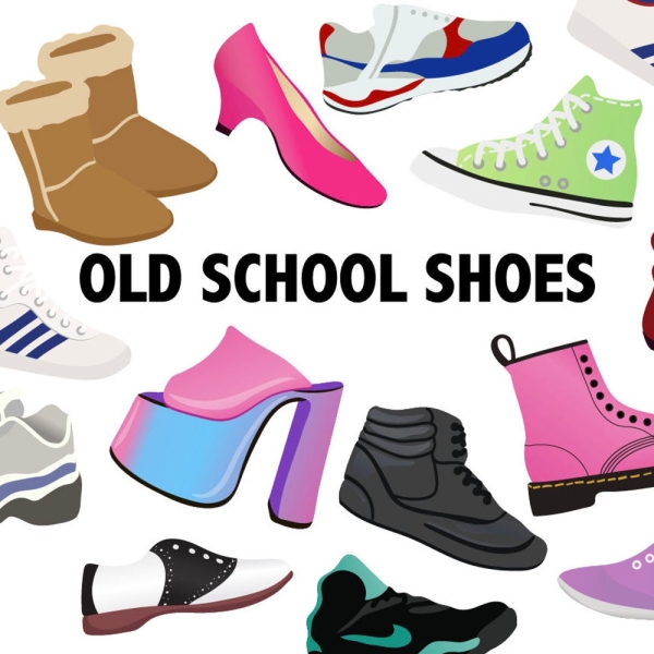 OLD SCHOOL SHOES Clipart  Retro shoe icons 80's 90's  printable fashion clip art
