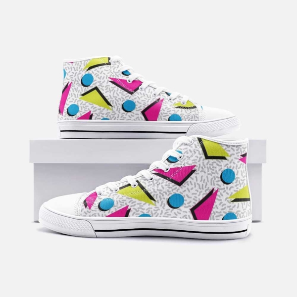 Retro 90s Memphis Geometric COME ON! Unisex High Top Canvas Shoes
