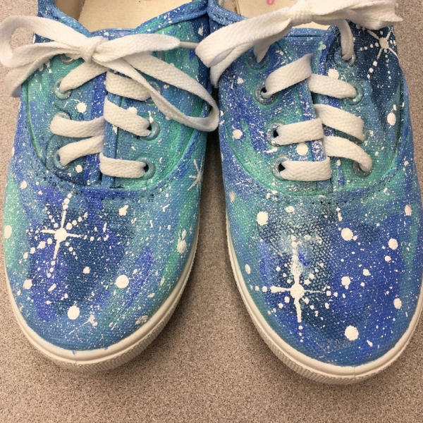 GALAXY SHOES Handpainted Girls Tennis Shoes GIRLS sz 1 Canvas Shoes Fun Colorful Unique One of a Kind Painted Pair of Tennies