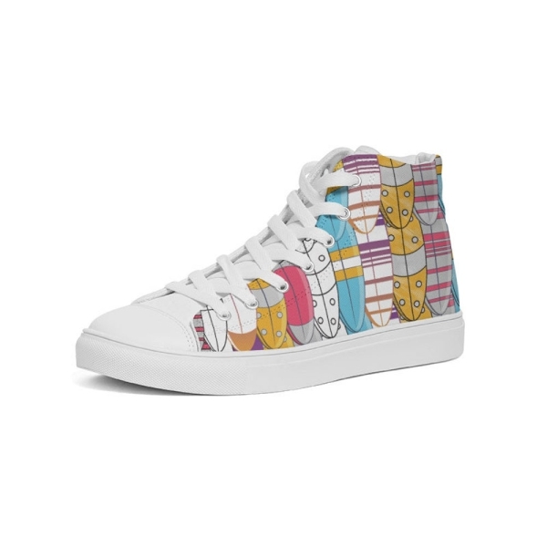 Surfboard Print Women's Hightop Canvas Shoe, Beach-Inspired Fashion, Stylish Footwear, Trendy Sneakers,Summer Vibes, Beach Lover,Surfer Gift