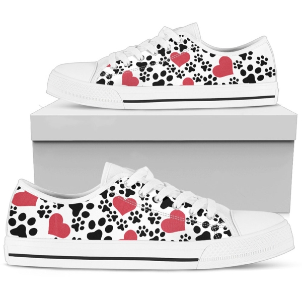 Women's Low Top Dog Print White Sneakers, Animal Lovers Gifts for idea Casual Cute Shoes