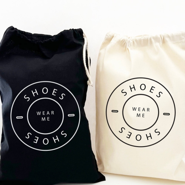 Home And Travel Shoe Bag, Wear Me, 100% Cotton Bag, Dust bag for shoes, trainers, pumps, heels, sandals, Shoe Storage, Luggage organisation
