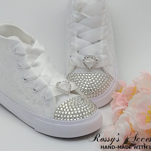 Converse Shoes For Toddler Girls /White Canvas Lace Converse /High Top Lace Sneakers/First Communion Shoes/Baby Toddler Girls/Littler  Girls