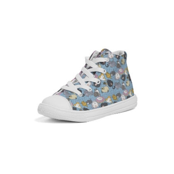 Kids Hightop Canvas Shoe All Over Chubby Cats - Pink and Blue