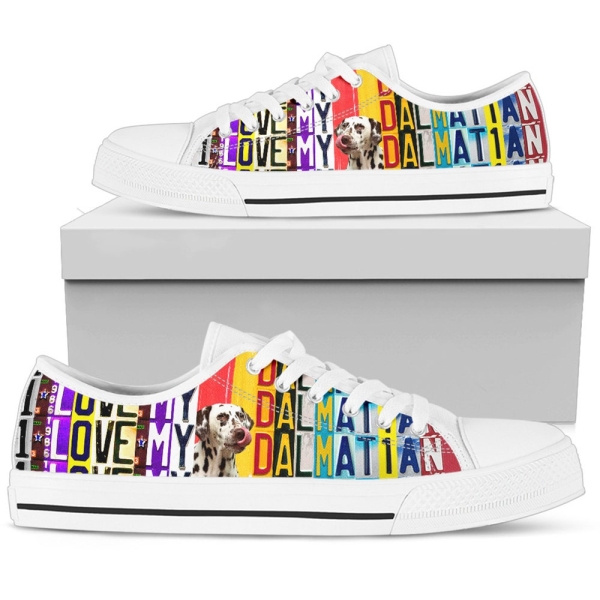 Women's Low Top White Canvas Shoes For Dalmatian Lovers, Dog Lover's Gifts for Her Casual Tie Sneakers