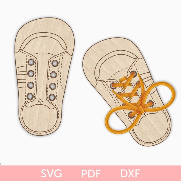 Shoe Lacing training for kids svg laser cut file, learn how to lace svg, Montessori Shoe Tying Practice laser pattern, Montessori laser cut