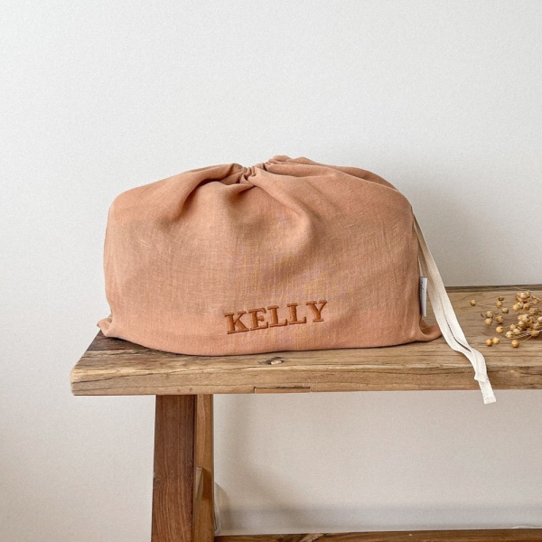 Drawstring Shoe Bag in Tan Color, Lightweight Shoe Bag, Linen Bag Storage, Travel Shoes Bag, Boho Shoe Bag, Personalized Bag