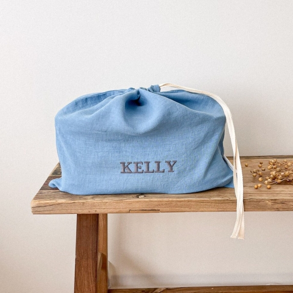 Light Blue Linen Shoe Bag, Drawstring Shoe Bag, Lightweight Shoe Bag, Personalized Bag Storage, Travel Shoes Bag, Natural Shoe Bag