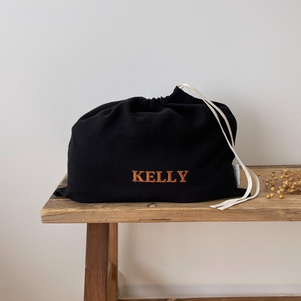 Black Linen Shoe Bag, Minimalist Drawstring Shoe Bag, Lightweight Shoe Bag, Flax Bag Storage, Travel Shoes Bag, Personalized Shoe Bag