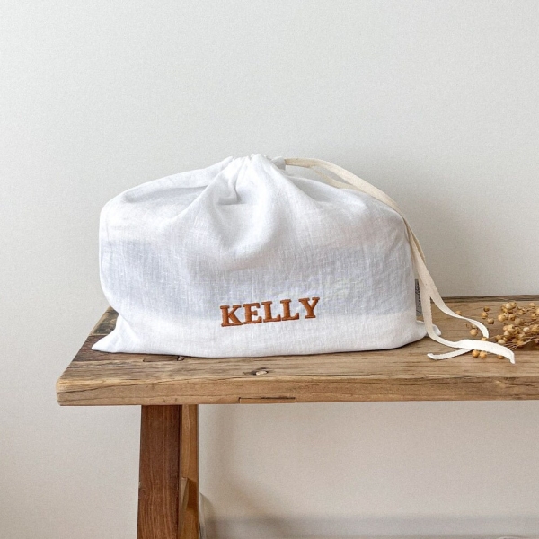 Personalized White Linen Shoe Bag, Drawstring Shoe Bag, Linen Shoe Bag, Shoe Bag Storage