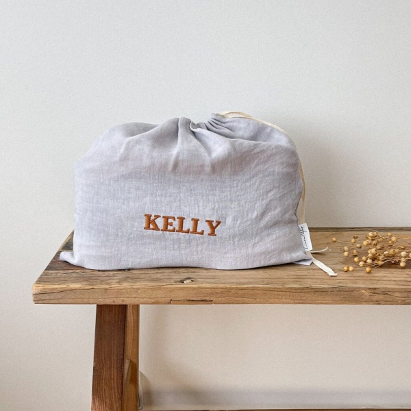 Light Grey Linen Shoe Bag, Drawstring Shoe Bag, Personalized Shoe Bag, Flax Bag Storage, Travel Shoes Bag