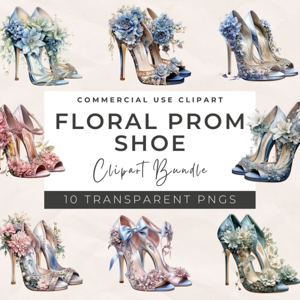Watercolor Floral Prom Shoes Clipart - High heels Clipart, Highheels, Shoes Clipart, Printable clipart, Digital download, Paper craft