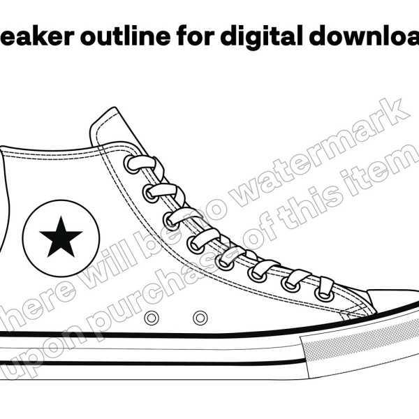 Hitop Canvas Sneaker Outline | Professional | eps, pdf, svg, png, jpg, dxf | Instant digital download | Clipart, vector, cricut
