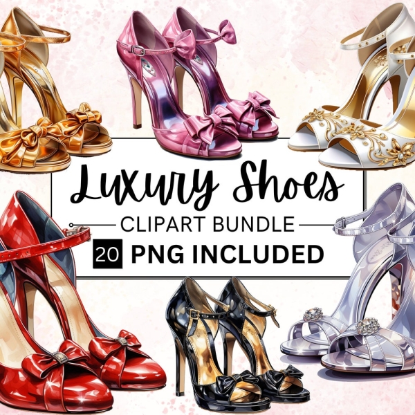 20 Watercolor Luxury Shoes Clipart Bundle, Fashion Clipart, Luxury Shoes Illustration, Fashion Illustration, Scrapbooking, Commercial Use