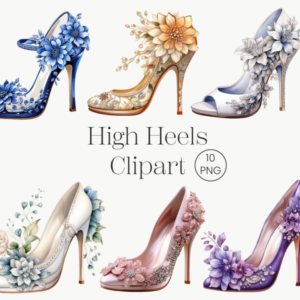Floral Prom Shoes Clipart | 10 PNG | High Heels Clipart Floral Shoes Watercolor Clipart Printable Clipart Digital Download Paper craft