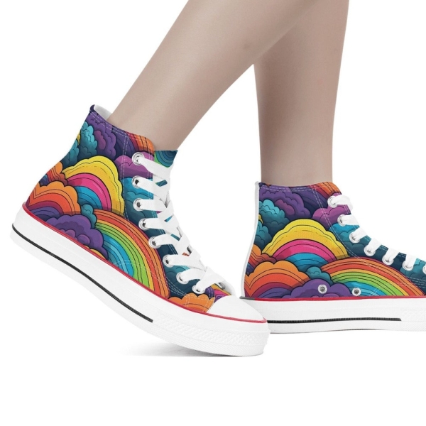 Rainbow Clouds Womens Hightops Funky Mens Low Top Sneakers Kids Shoes Youth High Tops Psychedelic Converse-style Cute Rainbow Pattern Gift