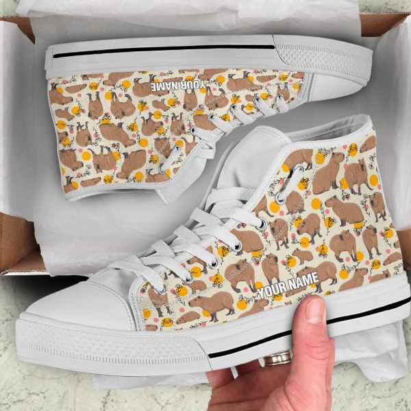 Capybara Custom Name High Top Shoes / Capybara Sneakers / Capybara Custom Print Shoes / Capybara Gift