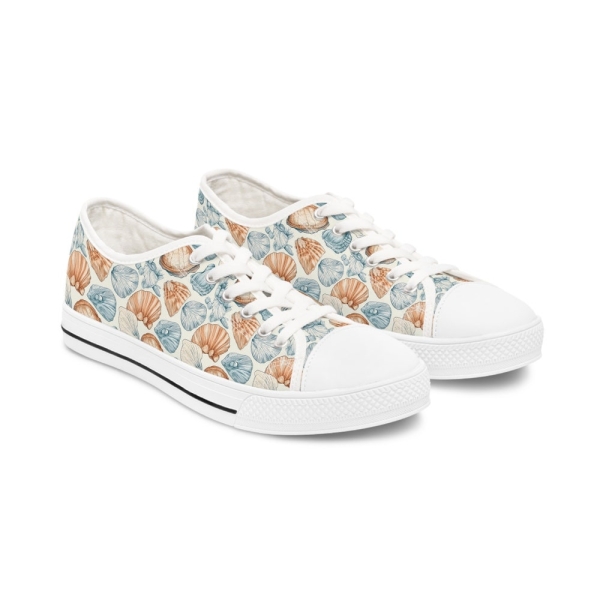 seashell Women's Low Top Sneakers, shell sneakers, seashell shoes, teacher shoes, watercolor seashell shoes, pretty shoes, beach, ocean
