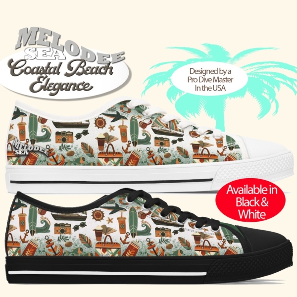 Ocean Life Sailing and Surfing Low Top Sneakers Tennis Shoes
