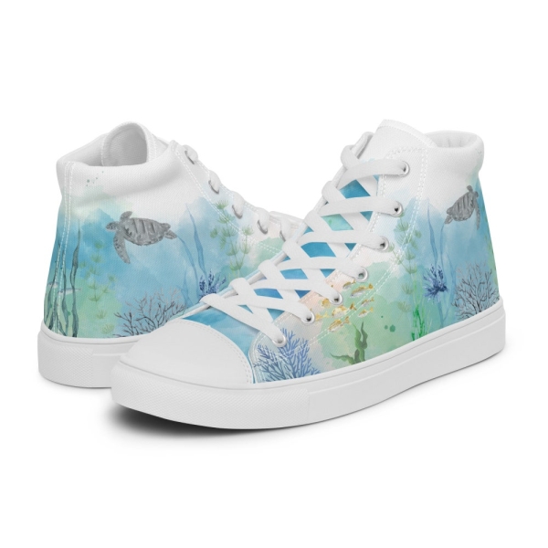 Canva Sneaker High-Top Motif Ocean, Sea, Fish, Linen Shoes for Women