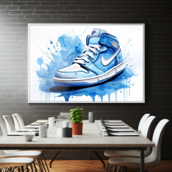 Jordan Graffiti Canvas Wall Art, Air Jordan Canvas Wall Art, Jordan 1 Graffiti Canvas, Modern Graffiti Canvas, Kids Room Decor, Baby Blue