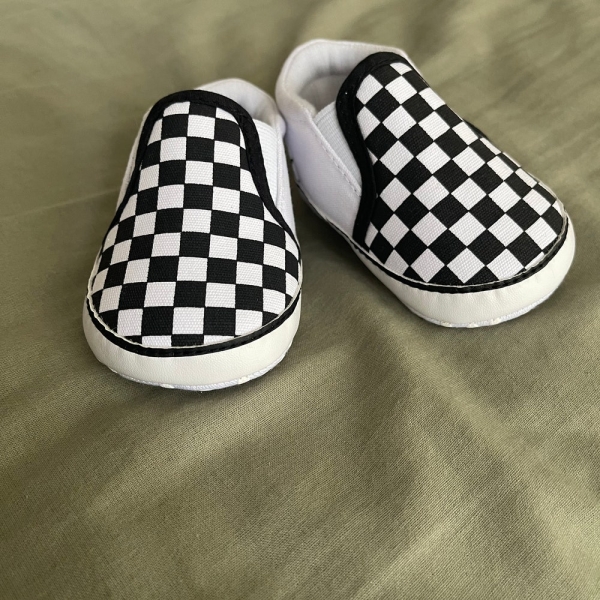 Black & white checkboard pattern Baby shoes, trainers, soft sole, baby gift, first shoes