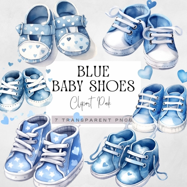 Baby Shoes Clipart, Boy Babys Blue Boots Clip Art, Watercolor Newborn Clip Art, Cute Baby Shower Graphics, Booty Pngs, Booties illustration