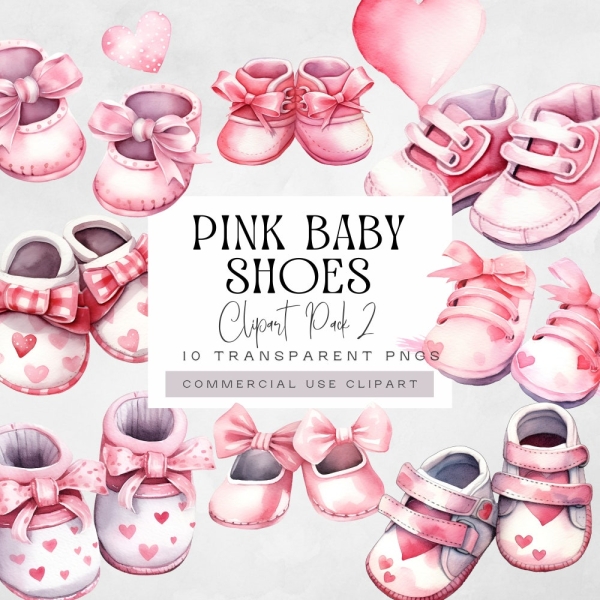 Baby Shoes Clipart, Girl Babys Pink Boots, Watercolor Newborn Clip Art, Cute Baby Shower Graphics, Booty Pngs, Booties illustration Clothes
