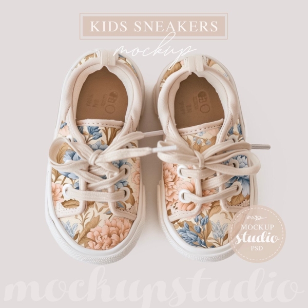 Digital Kids Sneakers Mockup, All-Over Print Toddler Shoes Template, Seamless Pattern Display, Children's Footwear Mockup, Design Showcase