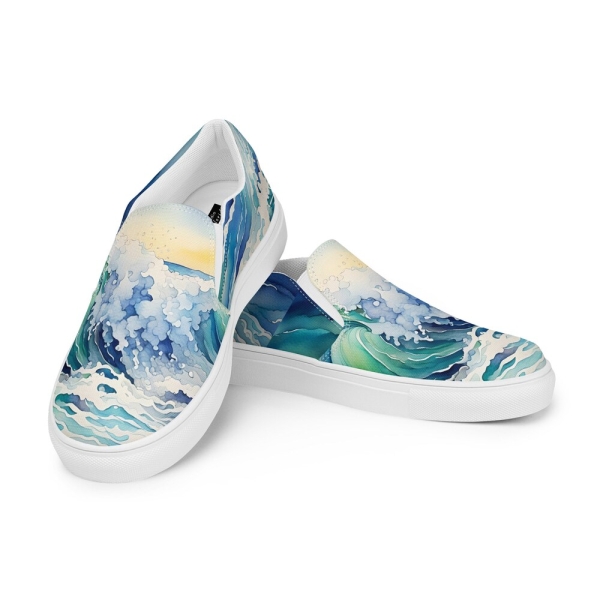 Women’s Sea Wave Canvas Flats | Ocean Art | Beach Gift | Original Art | 111 Studio | Watercolor Seascape| Ocean Sneakers | Unique  Shoes