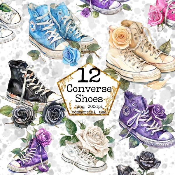 Watercolor Converse Shoes clipart bundle Sport Shoes PNG Floral Shoes Modern Clipart Instant Download Paper Crafts Junk Journal Scrapbooking