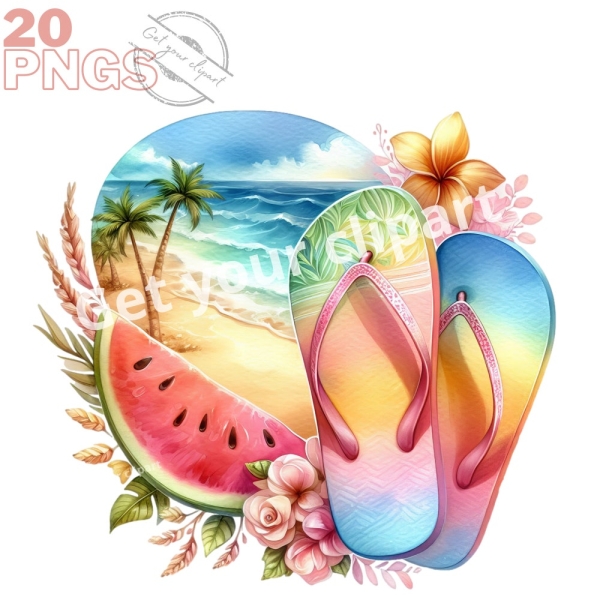 Summer Flip flops clipart bundle, Summer shoes, Beach shoes png, Summer graphics, tropical clipart, summer clipart, Commercial use