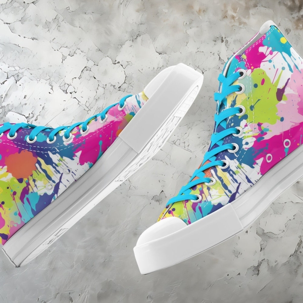 Custom Printed Converse Style Canvas Medium/High Top Trainers Shoes | Neon Paint Splash | Art Lovers Personalised Gift