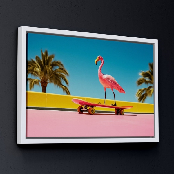 Pink Flamingo Canvas, Pink Flamingo on a Skateboard, Funny Art Posters, Kids Room Decor, Skater Flamingo, Canvas Wall Art, Ready to Hang.