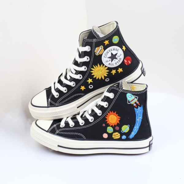 Cutom embroidered converse, Planet and rocket embroidered shoes, Personalized name and date, birthday gift, Halloween Shoes, Kids Sneakers