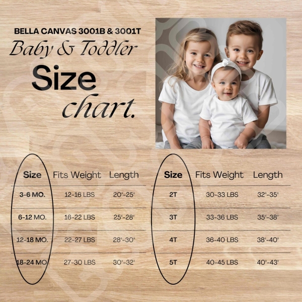 Youth Size Chart, Baby Size Chart, Toddler Size Chart, BC 3001Y, BC3001B, BC 3001T Size Chart, Bella Canvas Size Charts, Bella Canvas Youth