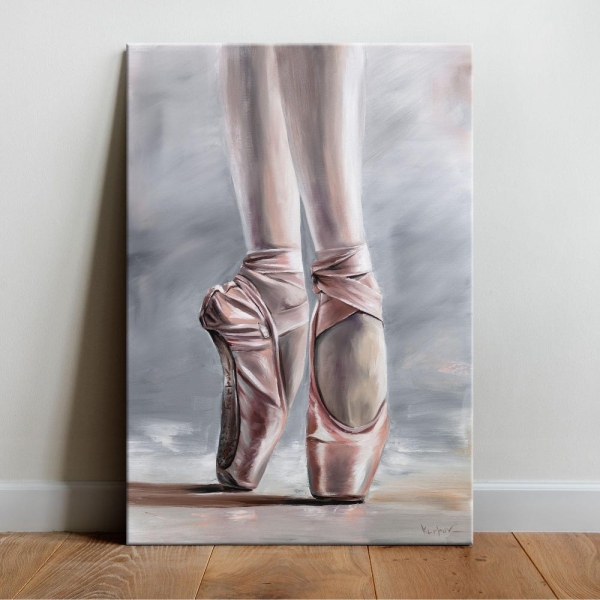 Ballet Shoes, Oil Painting - Canvas & paper fine art print, Hand painted pink pointe bellerina legs vintage dancer poster gift large giclee