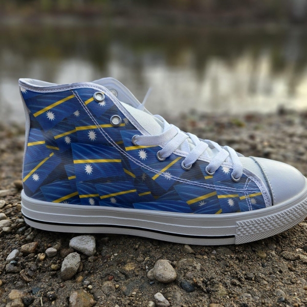 Nauru Flag Converse Style Canvas Sneakers, Nauru Converse Style High Tops, Comfort Walking Shoes, Nauru Pattern Shoes mens womens kids