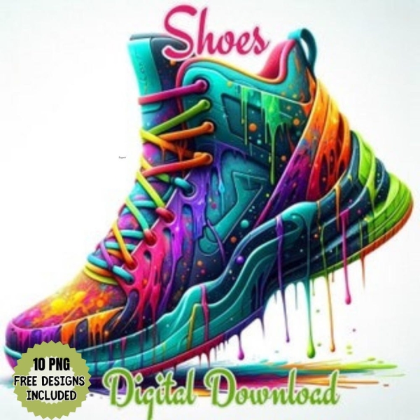 Watercolor Dripping Sneakers Png Clipart. Red, Blue Colorful Shoes. Sport Shoes for Shirts. Sneakers Clipart Bundle. Fashion PNG y JPG Image