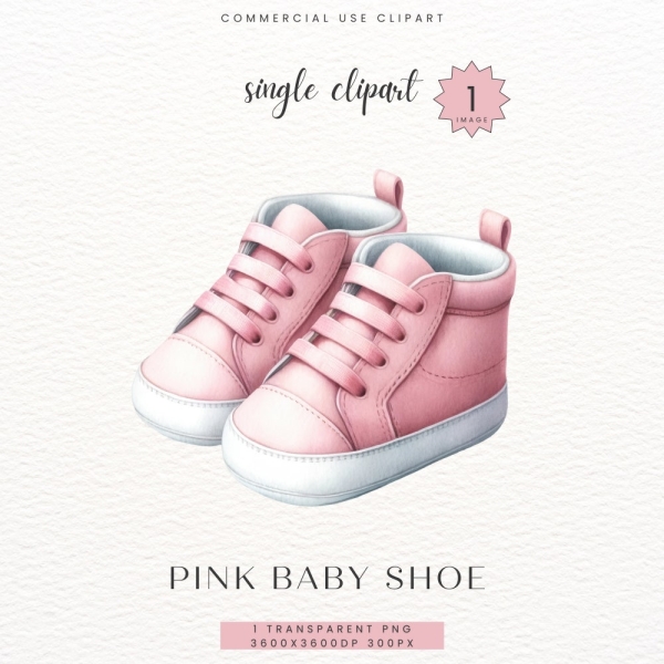 Pink Baby Shoe Clipart, Sneaker Babyshower Clip Art, Watercolor Digital Download, Cute  booties, Girl Booty,  Sublimation, PNG, SC-0192