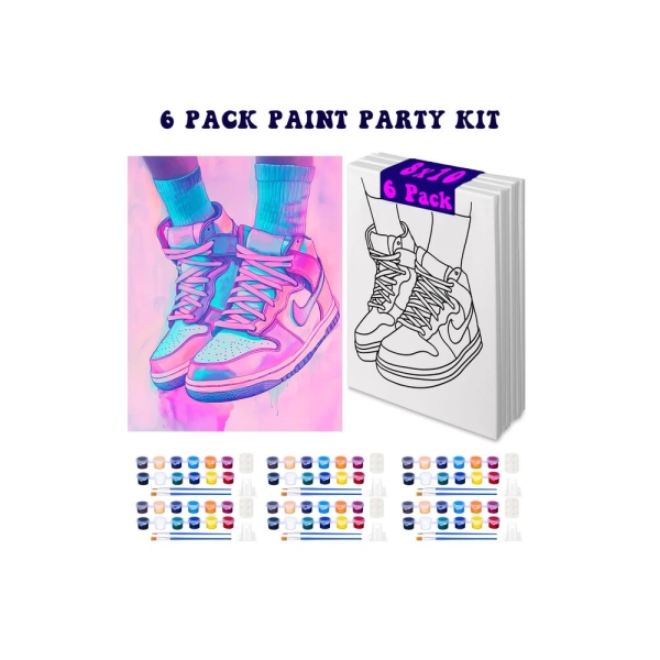 6 PACK Sneakers Air Jordan Theme Paint Party | Custom Paint Party Kit | Kids Adults Party Activity | Party Favor Pre Drawn Canvas