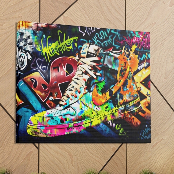 CANVAS PRINT | Sneaker Graffiti Wall Art | Shoe Hype Canvas | Trendy Sneaker Poster | Streetwear Decor | Graffiti Shoes Art | Basketball Art