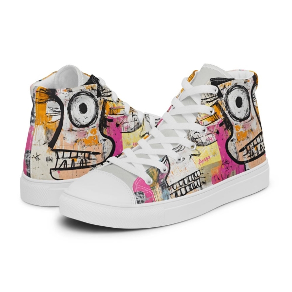 Men's Artistic High-Top Sneakers, Artistic Themed Sneakers, Canvas Sneakers with Unique Prints, Streetwear Sneakers, Gift for Sneaker Lovers
