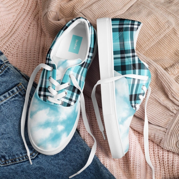 Blue plaid, Ocean Avenue Cruisers; Women’s lace-up canvas shoes