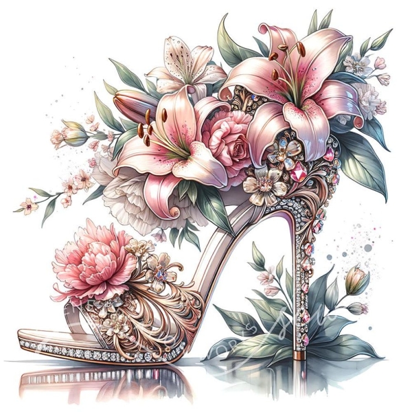 Pink Floral Prom Shoes Clipart 10 Watercolor JPG High heel Clipart, Digital Clipart, Digital download Card making, Paper craft, junk journal