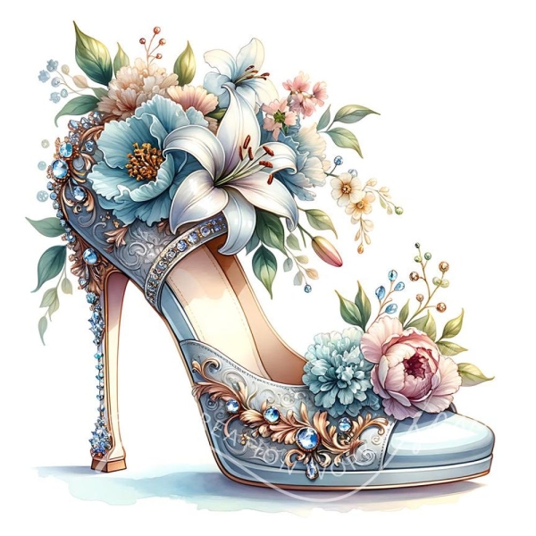 Blue Floral Prom Shoes Clipart 10 Watercolor JPG High heel Clipart, Digital Clipart, Digital download Card making, Paper craft, junk journal