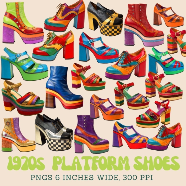 70s Shoes Clip Art Bundle 1970s Platform Shoes Digital Images