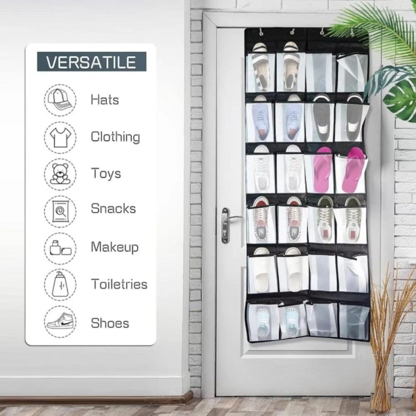 14/24 Pockets Over the Door Shoe Organizer Large Mesh Pockets With 4 Hooks Transparent Fabric Shoe Rack Storage Bag For Bedroom