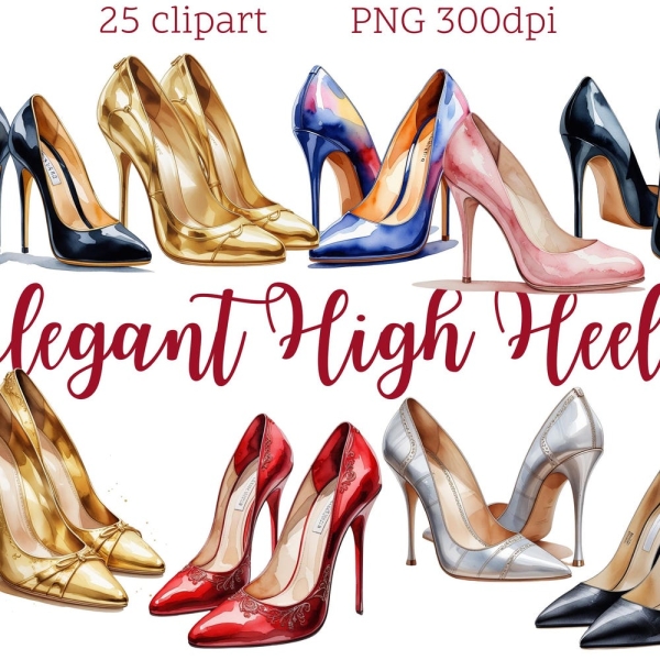 Elegant High Heels Clipart | 25 PNG | Women’s Shoes Illustration | Fashion Footwear Art | Digital Download