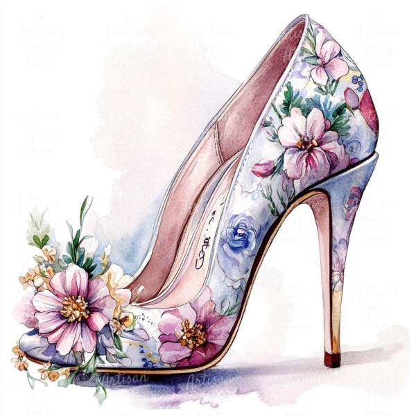 10 Watercolor Floral High Heel Clip Art | Elegant Wedding Shoe PNG | Digital Crafting, Scrapbook Images, Fashion Art, Printable Design